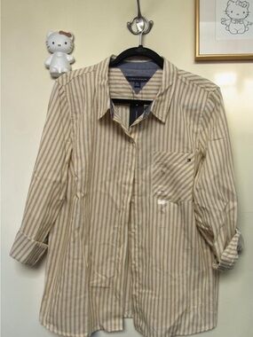 NWT Tommy Hilfiger Striped Button Front Roll Tab Sleeve Shirt Women’s XL
